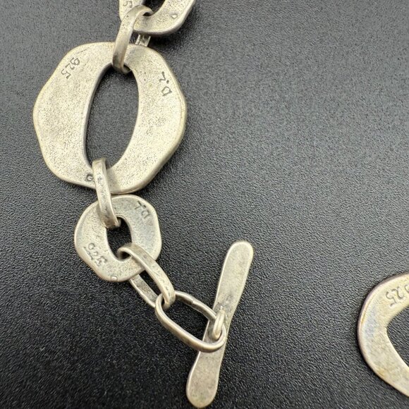 Artisan Sterling Silver Organic Link Bracelet 925 With Hammered Design And Toggl - Picture 8 of 8